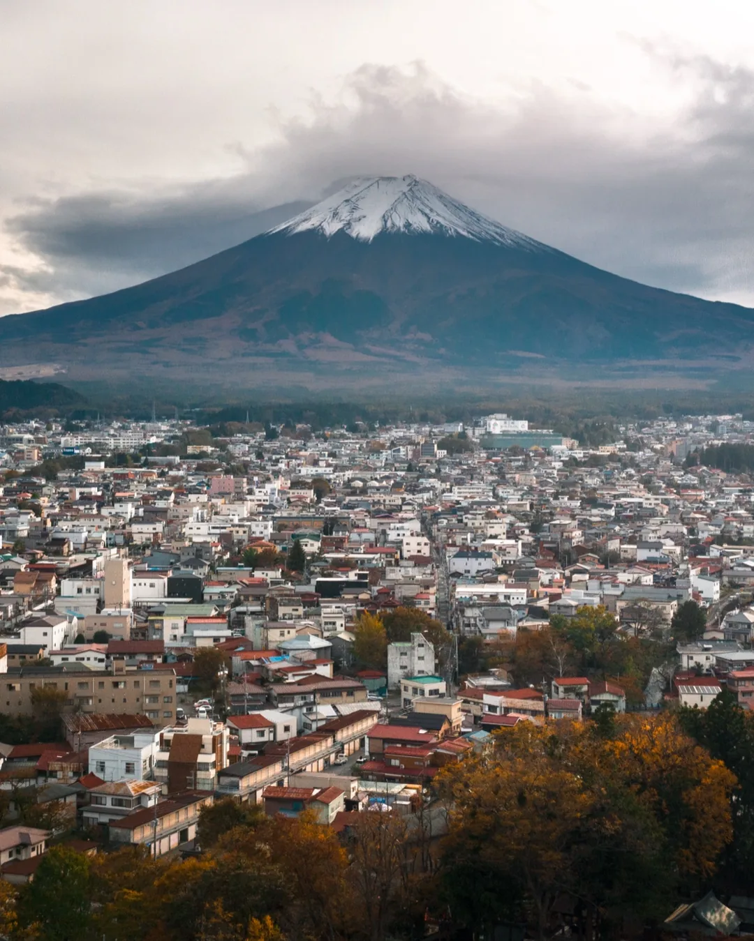 Mt Fuji over the city square